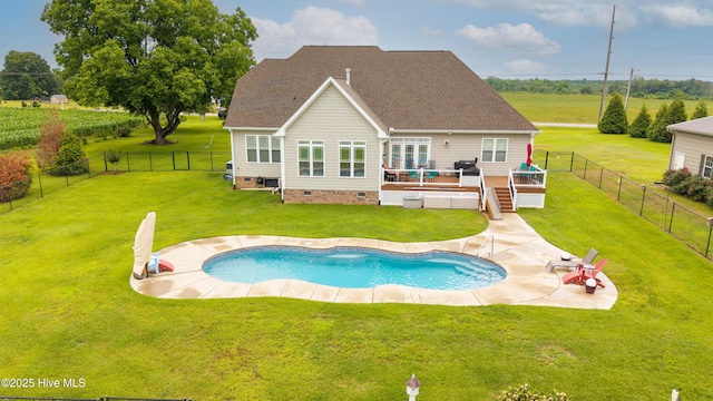 844 E Darden Rd, Faison, NC 28341 - rear view of property with crawl space, a wooden deck, and roof with shingles