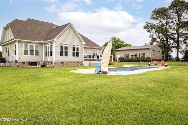 844 E Darden Rd, Faison, NC 28341 - rear view of property with crawl space, a patio, a lawn, and roof with shingles