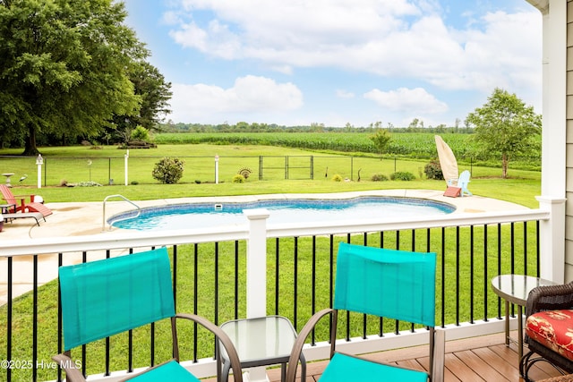 844 E Darden Rd, Faison, NC 28341 - view of swimming pool featuring a view of rural / pastoral area, a wooden deck, and a patio area