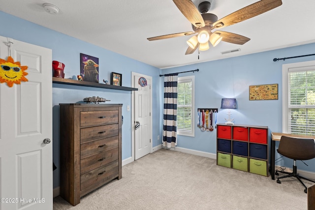 605 Stagecoach Dr, Jacksonville, NC 28546 - carpeted home office featuring baseboards and a ceiling fan