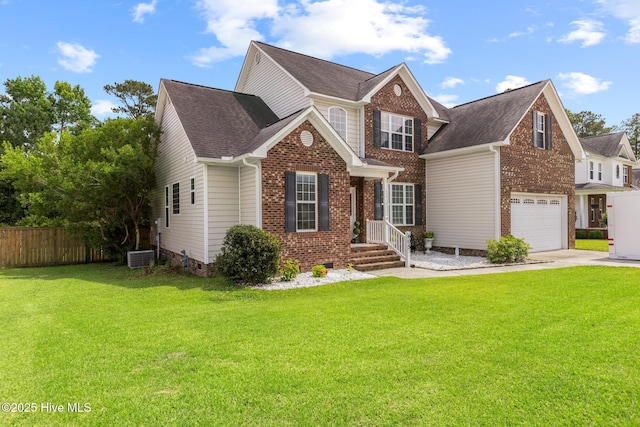605 Stagecoach Dr, Jacksonville, NC 28546 - traditional-style home with brick siding, a garage, concrete driveway, and a shingled roof