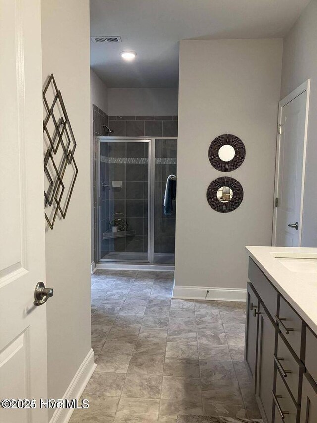 1217 Pelican Dr, New Bern, NC 28560 - bathroom featuring baseboards, a shower stall, and vanity
