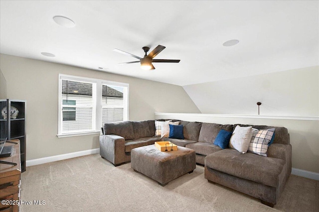 5735 Orchardgrass Rd, Leland, NC 28451 - carpeted living room featuring a ceiling fan and baseboards