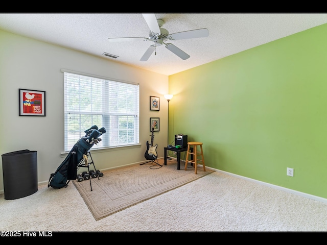 4043 Brick Path Ln SE, Southport, NC 28461 - office space featuring carpet flooring, a ceiling fan, baseboards, and a textured ceiling