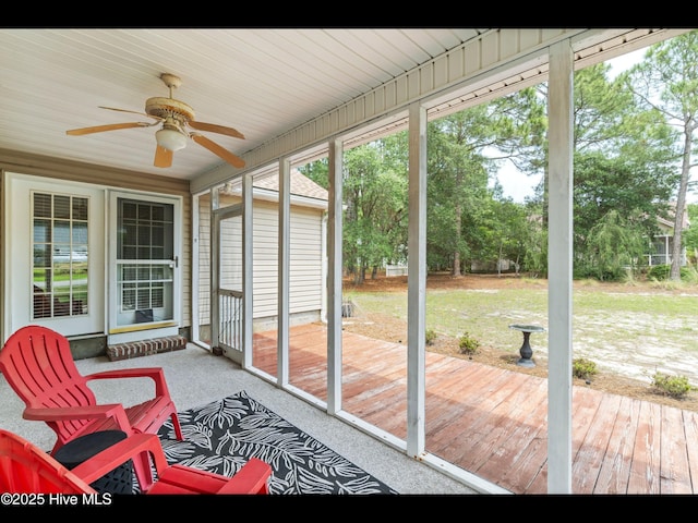 4043 Brick Path Ln SE, Southport, NC 28461 - sunroom featuring a ceiling fan and healthy amount of natural light