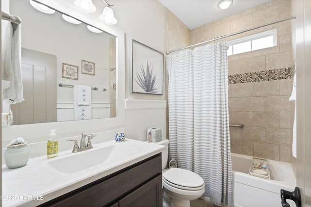 3020 Eno Ln, Leland, NC 28451 - full bath with shower / tub combo, vanity, toilet, and a wainscoted wall