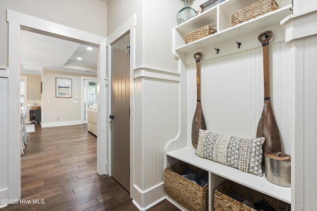 3020 Eno Ln, Leland, NC 28451 - mudroom with wood finished floors, baseboards, and recessed lighting