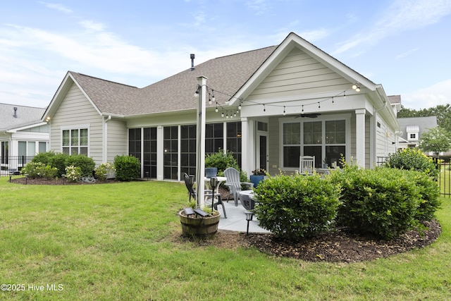 3020 Eno Ln, Leland, NC 28451 - back of property with roof with shingles, a patio area, a ceiling fan, and a sunroom