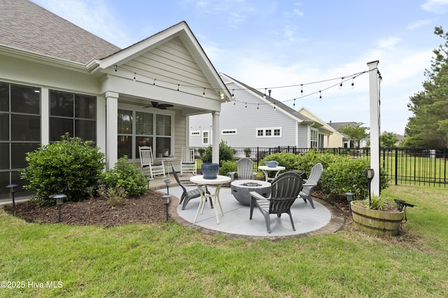 3020 Eno Ln, Leland, NC 28451 - view of yard with an outdoor fire pit, a patio area, and a ceiling fan