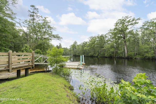 3020 Eno Ln, Leland, NC 28451 - view of yard featuring a water view, a dock, and a forest view