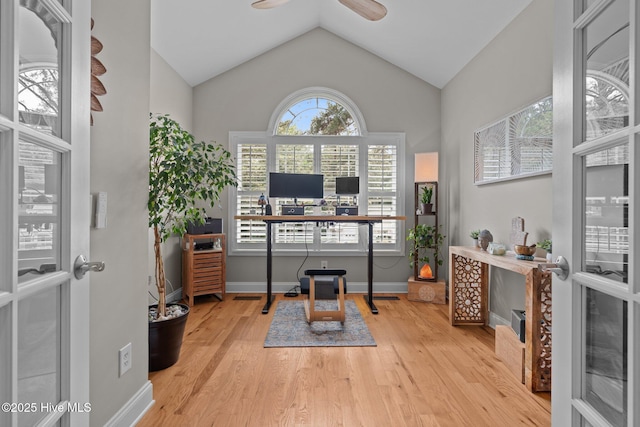 195 Devonshire Ave W, Seven Lakes, NC 27376 - office space with wood finished floors, ceiling fan, vaulted ceiling, and baseboards