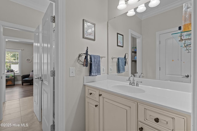 195 Devonshire Ave W, Seven Lakes, NC 27376 - bathroom featuring crown molding, tile patterned flooring, and vanity