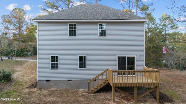 355 N Gaines St, Southern Pines, NC 28387 - back of house with a wooden deck, crawl space, and a shingled roof