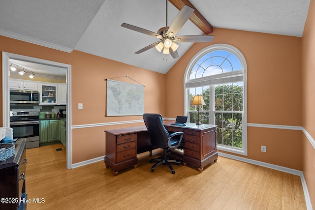 206 Lansing Ct, Jacksonville, NC 28540 - office area with light wood-style floors, a ceiling fan, baseboards, and a textured ceiling