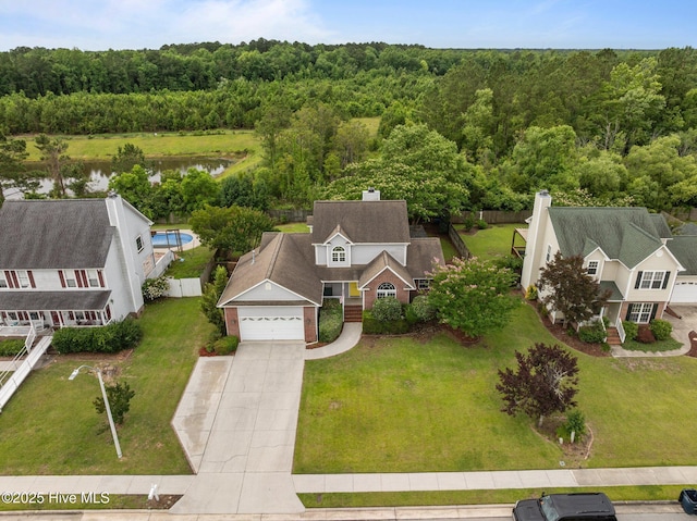 206 Lansing Ct, Jacksonville, NC 28540 - view from above of property with a forest and a nearby body of water