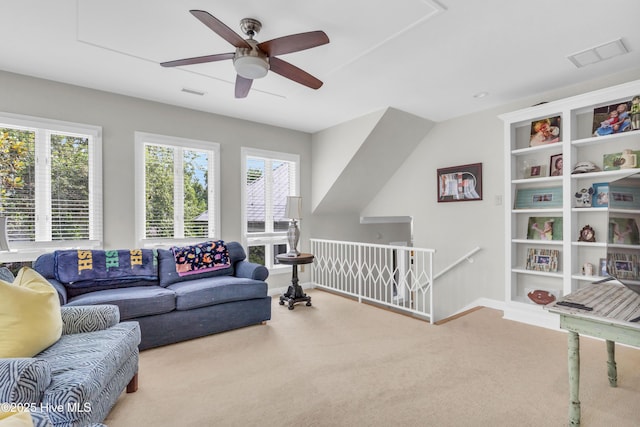 2021 Seawind Ln, Wilmington, NC 28405 - carpeted living area with ceiling fan