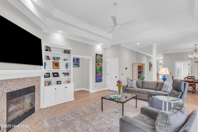 2021 Seawind Ln, Wilmington, NC 28405 - living area with light wood-type flooring, crown molding, ceiling fan, recessed lighting, and baseboards