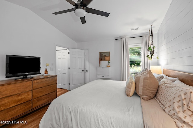 113 Sunshine Ln Unit C8, Winterville, NC 28590 - bedroom with wood finished floors, lofted ceiling, and a ceiling fan
