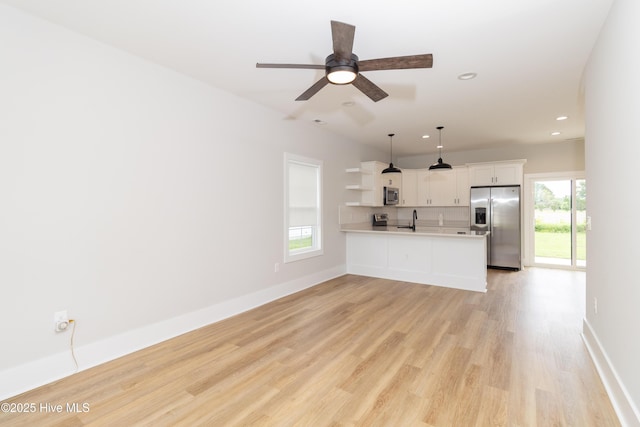 245 Winborne Ln, Edenton, NC 27932 - unfurnished living room with recessed lighting, light wood-style floors, a sink, baseboards, and a ceiling fan