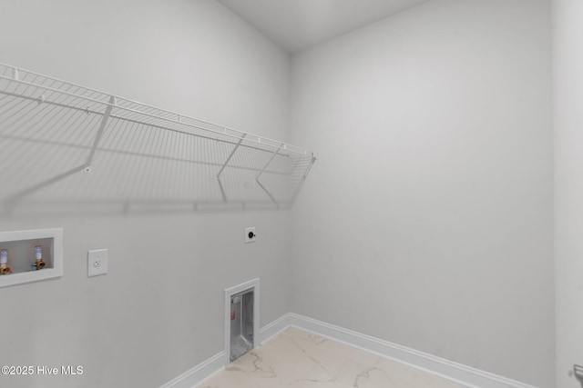 81 Eagle Claw Dr, Calabash, NC 28467 - laundry room featuring hookup for an electric dryer, light marble finish floors, hookup for a washing machine, and baseboards