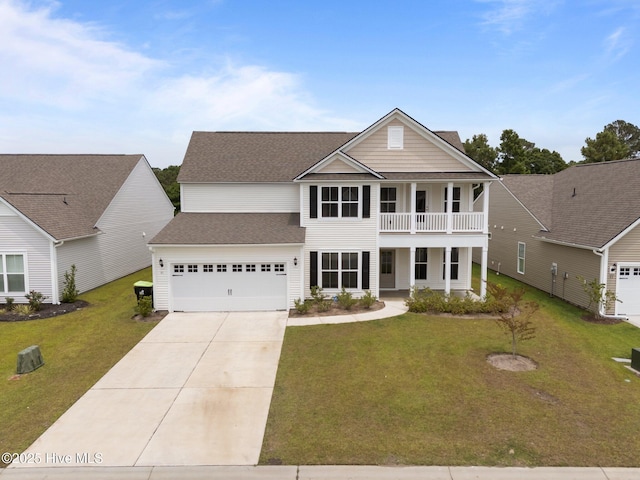 81 Eagle Claw Dr, Calabash, NC 28467 - neoclassical / greek revival house with a balcony, covered porch, driveway, and a front lawn