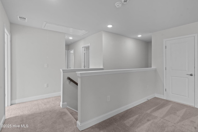 81 Eagle Claw Dr, Calabash, NC 28467 - corridor featuring attic access, an upstairs landing, carpet flooring, baseboards, and recessed lighting
