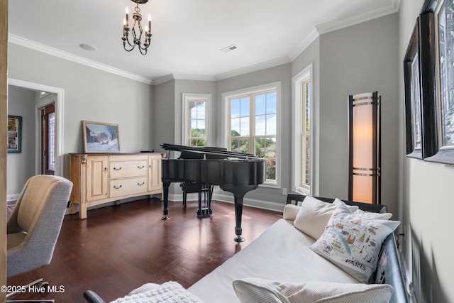 310 White Swan Ct, Wilmington, NC 28412 - living area featuring a stone fireplace, ornamental molding, baseboards, dark wood-type flooring, and healthy amount of natural light