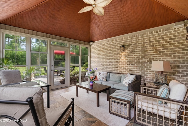 310 White Swan Ct, Wilmington, NC 28412 - sunroom / solarium featuring an outdoor living space, ceiling fan, and lofted ceiling