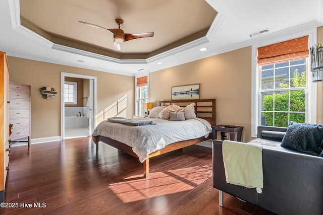 310 White Swan Ct, Wilmington, NC 28412 - bedroom with ornamental molding, a raised ceiling, multiple windows, wood finished floors, and recessed lighting