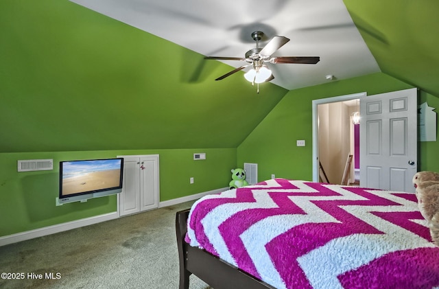 3509 Wales Pl N, Wilson, NC 27896 - carpeted bedroom featuring vaulted ceiling, baseboards, and a ceiling fan