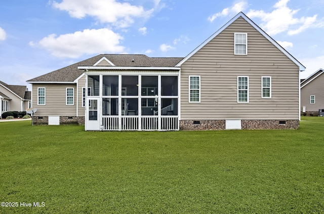 3509 Wales Pl N, Wilson, NC 27896 - back of house with crawl space, a lawn, and a sunroom