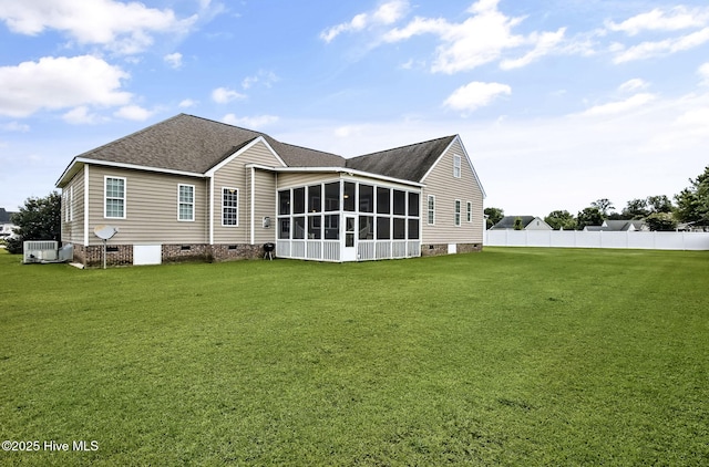 3509 Wales Pl N, Wilson, NC 27896 - back of house featuring a sunroom, crawl space, cooling unit, and roof with shingles