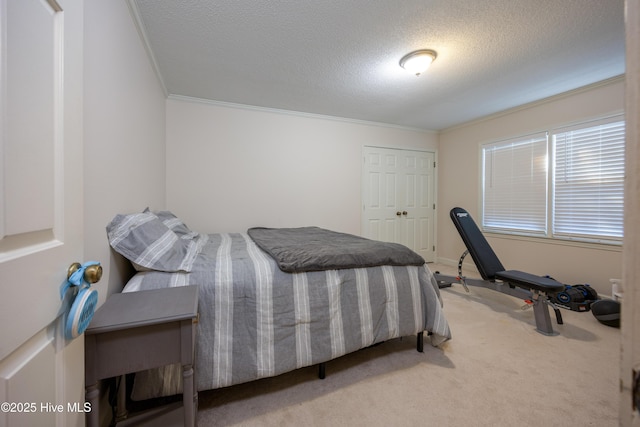 202 Forest Dr, Clinton, NC 28328 - carpeted bedroom featuring crown molding, a textured ceiling, and a closet