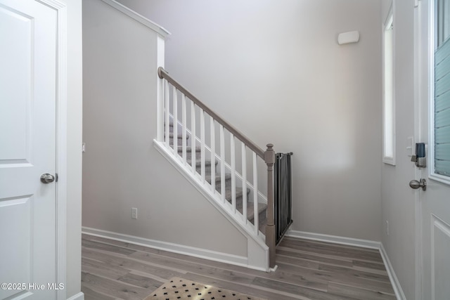 382 Sandy Brook Ct, Supply, NC 28462 - entryway featuring wood finished floors, stairway, and baseboards