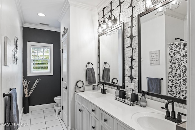 3108 Rivendell Pl, Wilmington, NC 28411 - bathroom with double vanity, ornamental molding, and tile patterned floors