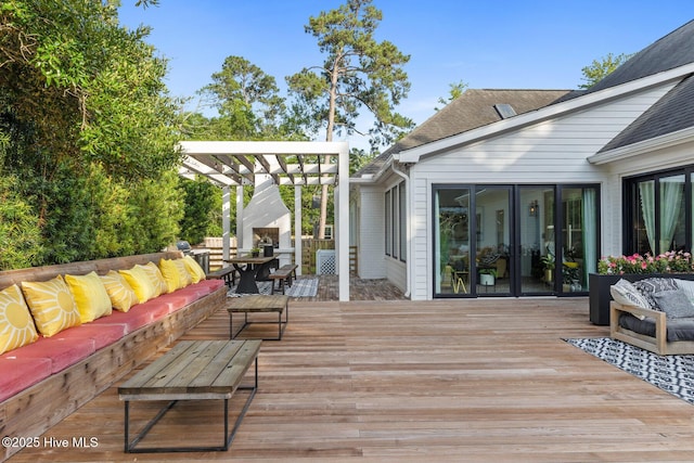 3108 Rivendell Pl, Wilmington, NC 28411 - wooden deck featuring outdoor lounge area, outdoor dining area, and a pergola