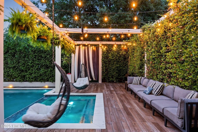 3108 Rivendell Pl, Wilmington, NC 28411 - view of pool with an outdoor living space, a wooden deck, and a pool with connected hot tub