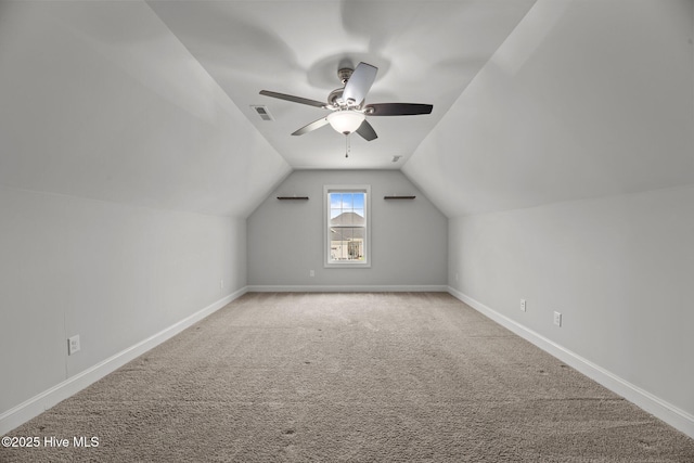 1005 Flounder Run, New Bern, NC 28562 - bonus room featuring carpet, lofted ceiling, baseboards, and ceiling fan
