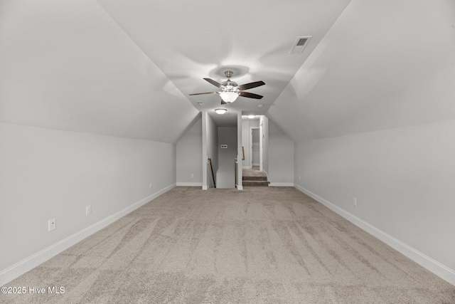 1005 Flounder Run, New Bern, NC 28562 - bonus room with ceiling fan, light colored carpet, baseboards, and vaulted ceiling