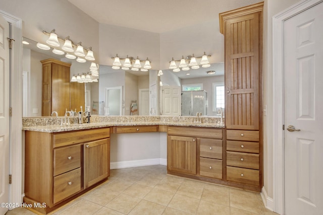9116 Oak Ridge Plantation Dr, Calabash, NC 28467 - full bath featuring vanity, tile patterned flooring, and a stall shower