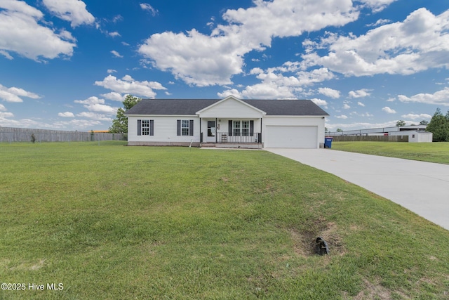 108 Clint Mills Rd, Maysville, NC 28555 - ranch-style home with covered porch, an attached garage, and concrete driveway
