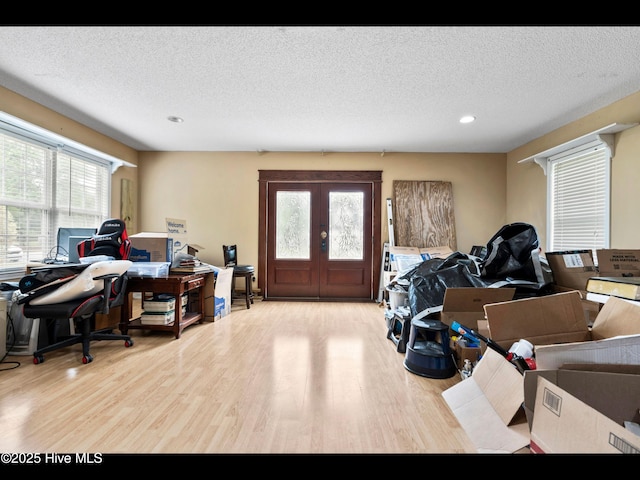 71 Combine Ln SE, Leland, NC 28451 - office area with wood finished floors, a textured ceiling, french doors, and recessed lighting