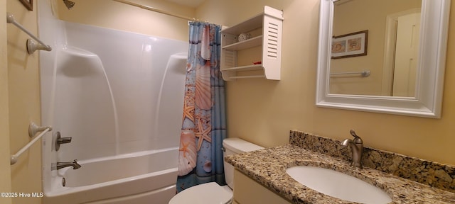 421 30th St, Sunset Beach, NC 28468 - full bathroom with toilet, vanity, and shower / tub combo with curtain