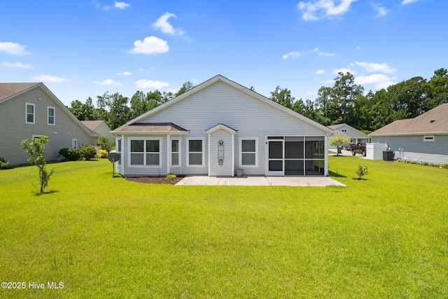 770 Heather Glen Ln, Calabash, NC 28467 - rear view of property featuring a patio area, a yard, central AC unit, and a sunroom