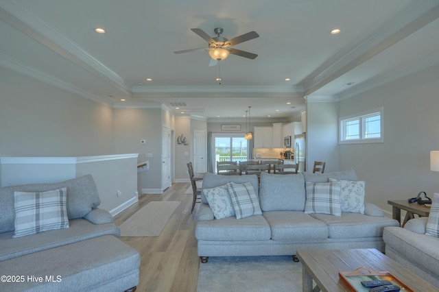 876-878 Villas Dr, North Topsail Beach, NC 28460 - living room featuring plenty of natural light, ceiling fan, recessed lighting, light wood-type flooring, and baseboards