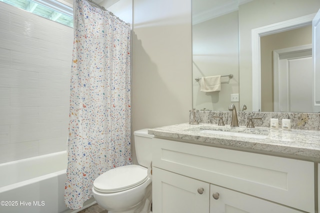 876-878 Villas Dr, North Topsail Beach, NC 28460 - full bath featuring vanity, toilet, shower / bath combo, and crown molding