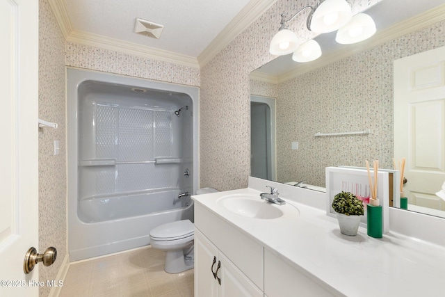 116 Spencer Ln, Newport, NC 28570 - full bathroom with crown molding, wallpapered walls, vanity, and  shower combination
