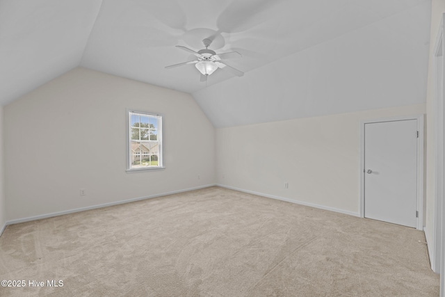 309 Belle Oaks Dr, New Bern, NC 28562 - bonus room featuring vaulted ceiling, carpet, ceiling fan, and baseboards