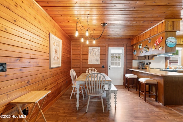 103 NE 17th St, Oak Island, NC 28465 - dining room with wood walls, wood ceiling, and wood finished floors