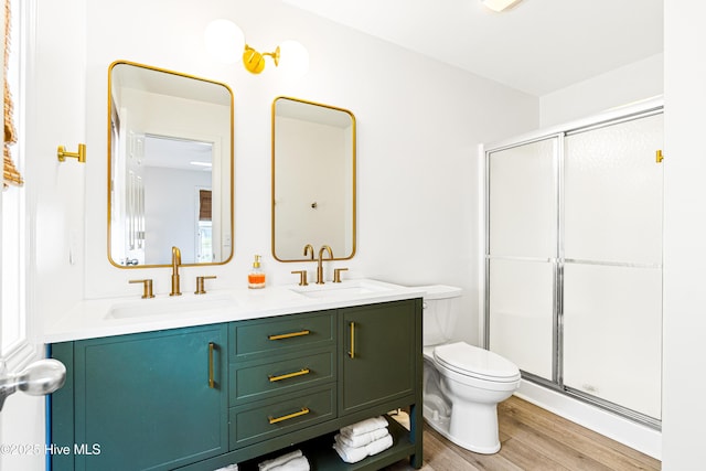 271 E Second St, Ocean Isle Beach, NC 28469 - full bath with toilet, a shower stall, wood finished floors, and double vanity